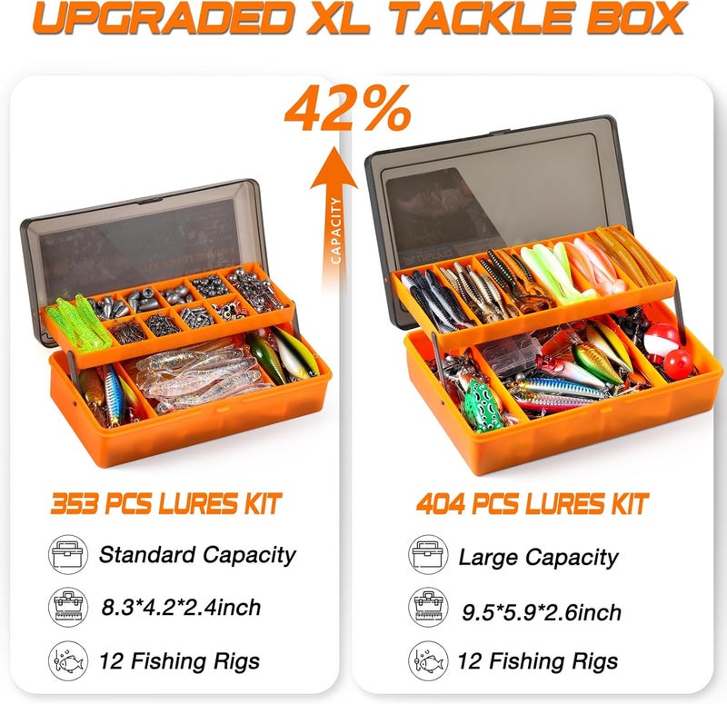 PLUSINNO 353/404 PCS Fishing Lures, Upgrade Fishing Tackle Box with Tackle Included, Crankbaits, Hooks, Weights, Other Accessories, Fishing Lure Bait Gear Equipment Kit Gift for Men Freshwater Bass - Image 2